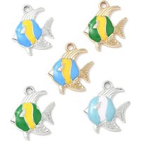 Alloy Enamel Fish Pendant in Golden/Platinum with Mixed Colors — Charms & Pendants