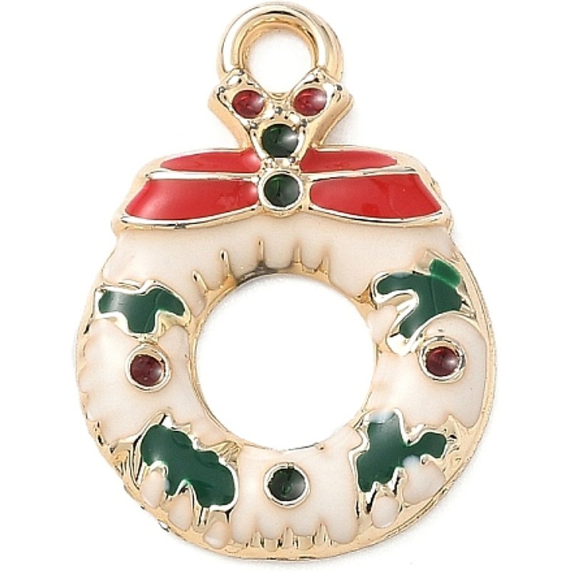 Pendentif en Émail en Alliage, Couronne de Noël, Doré, 19.5x14mm — Breloques et pendentifs