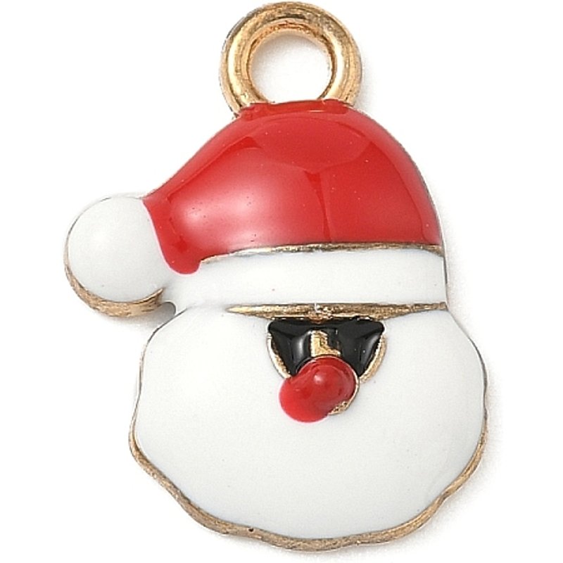 Pendentif en Émail Alliage Doré, Père Noël, 19x13.5mm — Breloques et pendentifs
