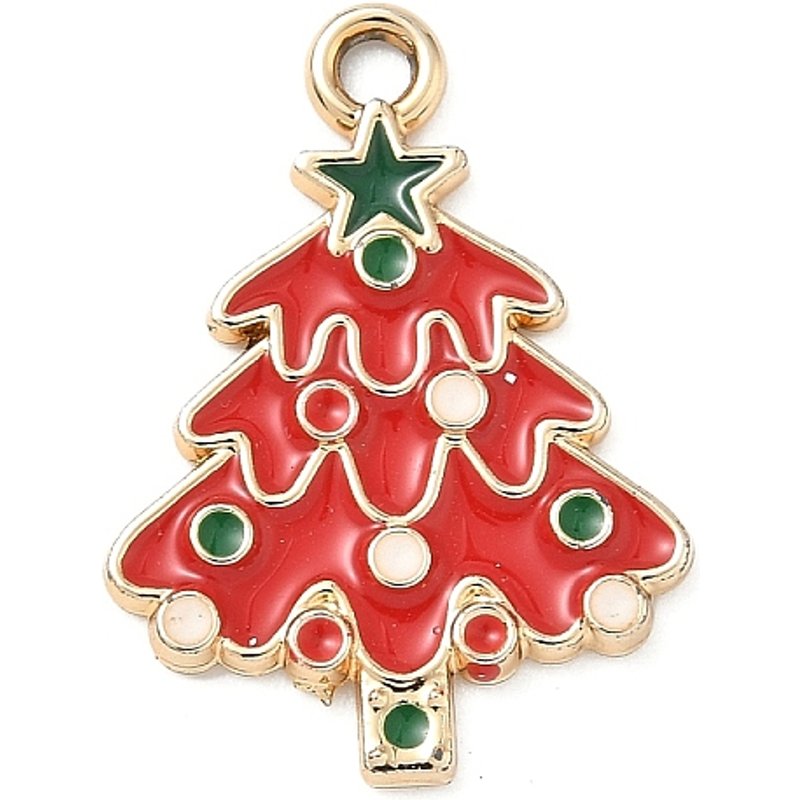 Alloy Enamel Christmas Tree Pendant, Golden, 24x17x1.5mm — Charms & Pendants