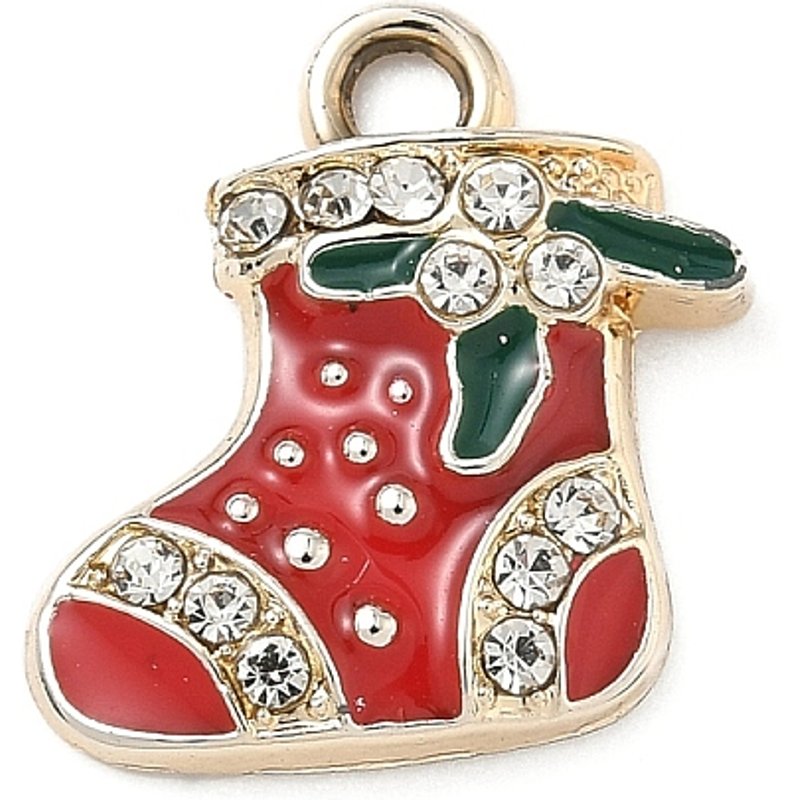 Pendentif en alliage de strass thème de Noël, style émaillé doré — Breloques et pendentifs