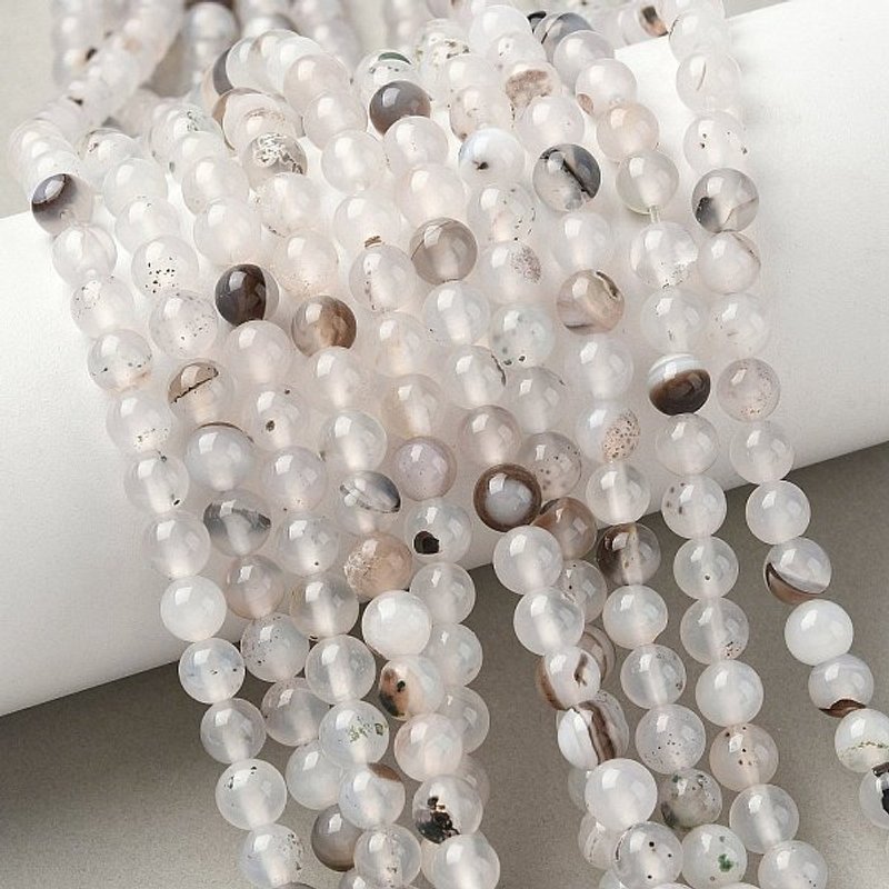 Brins de perles d'agate dendritique naturelle, qualité AB, rond, 6mm