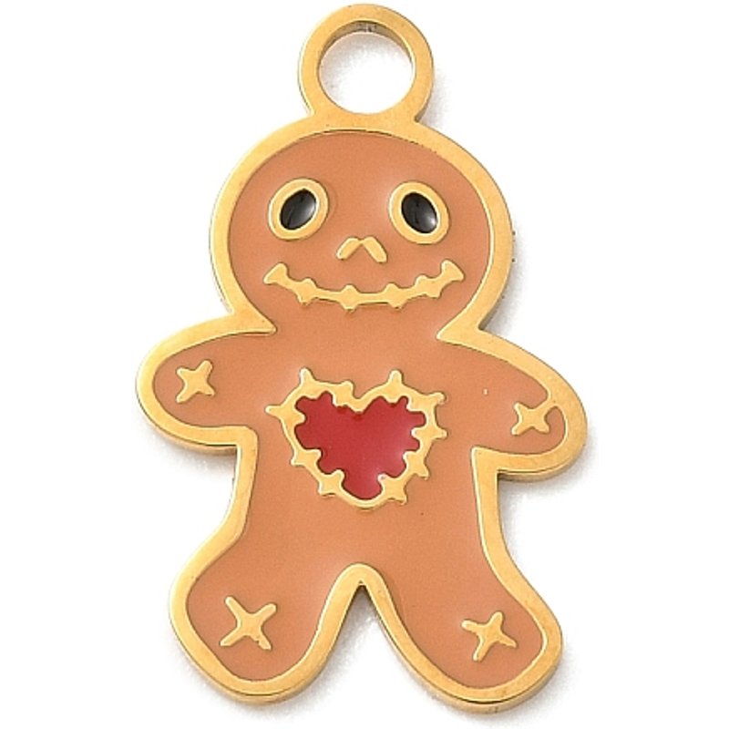 304 Stainless Steel Enamel Halloween Gingerbread Man Pendant — Charms & Pendants