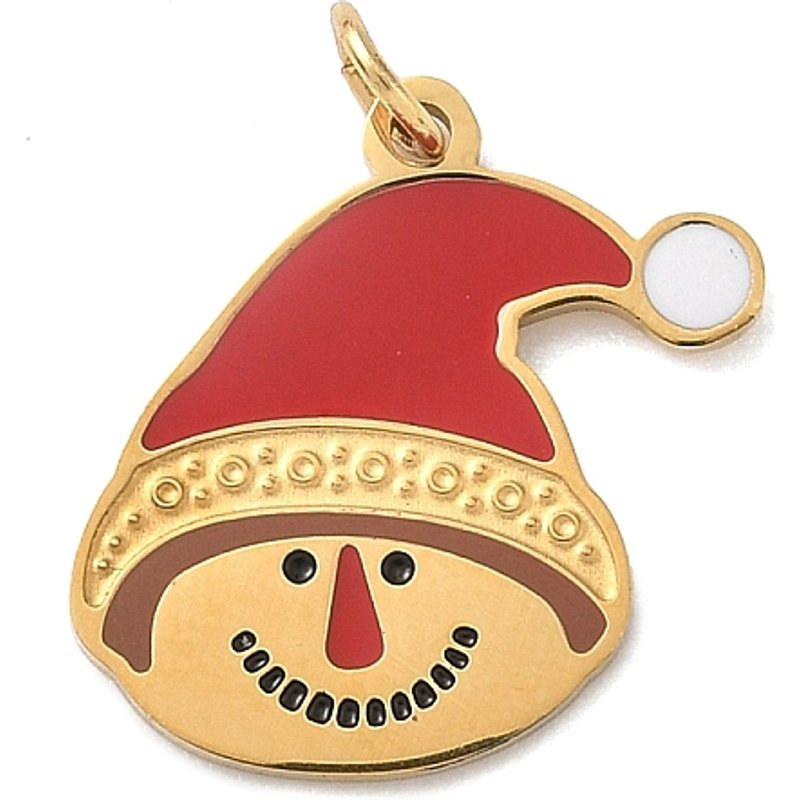 Pendentif en Acier Inoxydable 304 Émaillé Thème Noël Bonhomme de Neige avec Anneau de Saut — Breloques et pendentifs