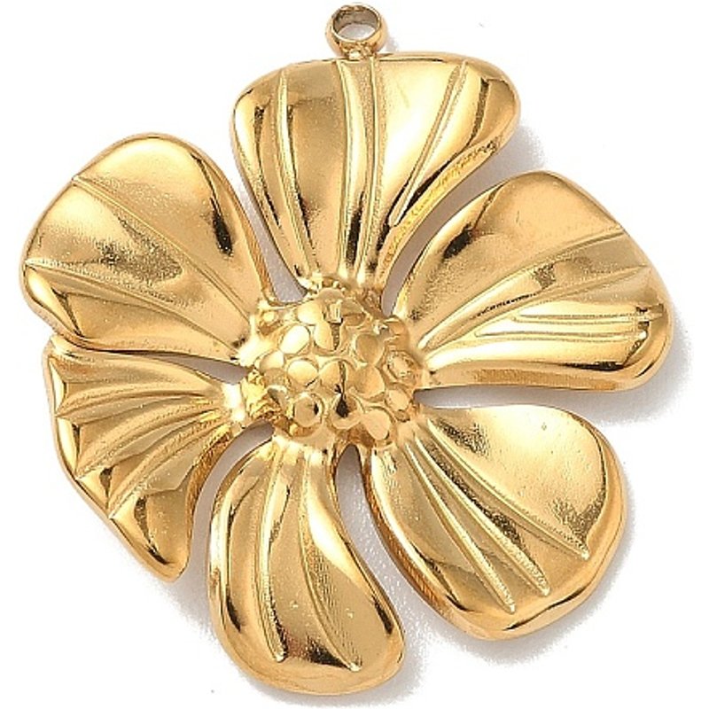Charm en Acier Inoxydable 304, Fleurs, Doré, 28x25x3mm — Breloques et pendentifs