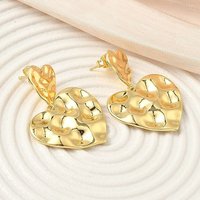 Brass Heart Dangle Stud Earrings, 18K Gold Plated, Cadmium Free — Costume Jewelry