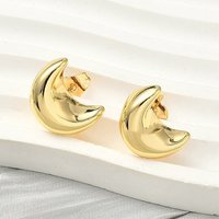 Moon Brass Stud Earrings, 18K Gold Plated, Long-Lasting, Cadmium Free — Costume Jewelry