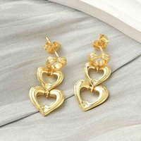 Heart Brass Dangle Stud Earrings, 18K Gold Plated, Cadmium Free