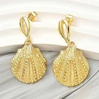 Boucles d'oreilles pendantes en laiton en forme de coquillage, plaqué or 18K — Bijoux fantaisie
