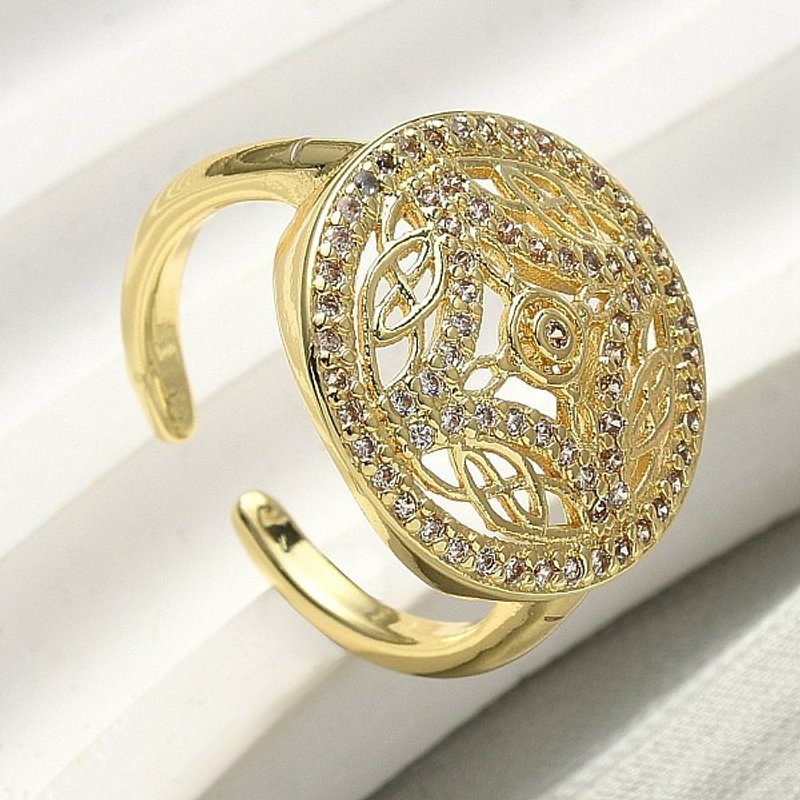 Brass Micro Pave Cubic Zirconia Cuff Ring for Women, 18K Gold Plated — Costume Jewelry