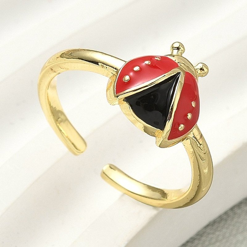 Bague à Manchon en Émail de Cuir pour Femmes, Coccinelle, Plaqué Or 18K — Bijoux fantaisie