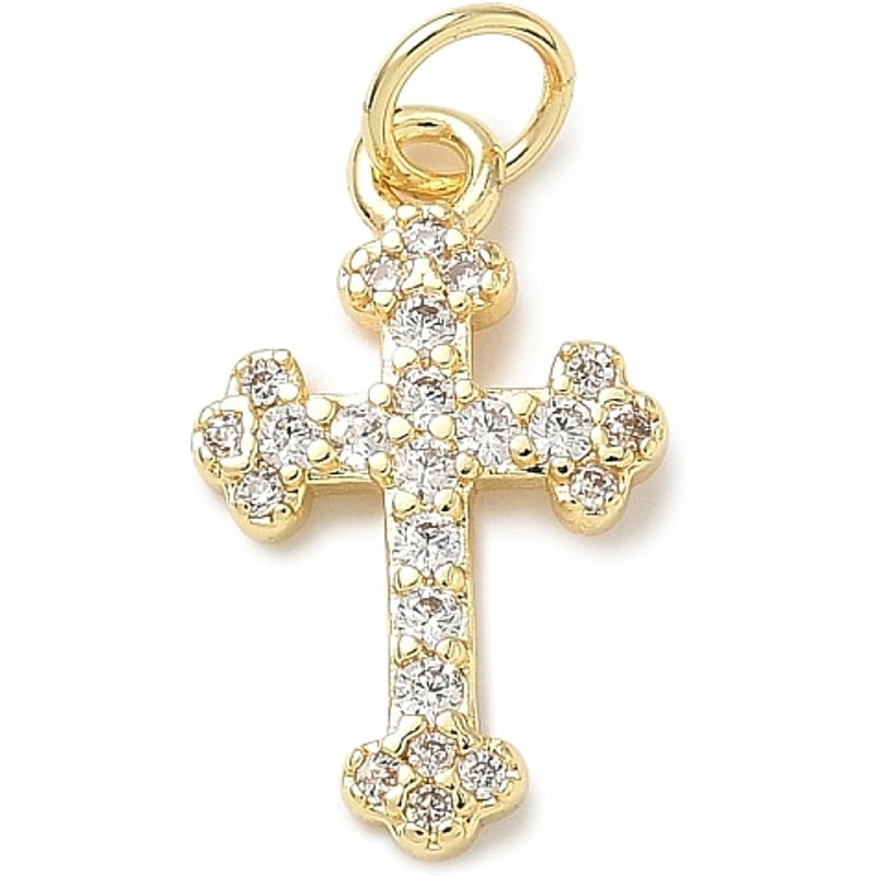 Brass Micro Pave Cubic Zirconia Cross Pendant with Jump Ring — Charms & Pendants
