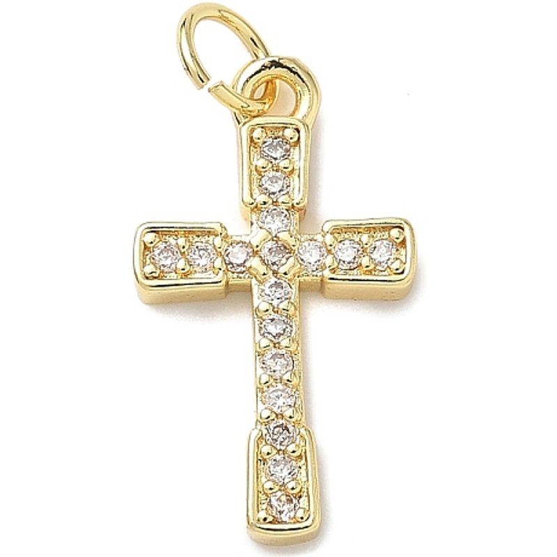 Brass Micro Pave Cubic Zirconia Cross Pendant with Jump Ring — Charms & Pendants