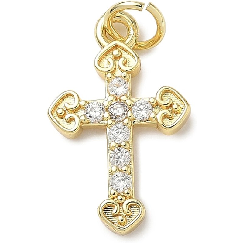 Brass Micro Pave Cubic Zirconia Cross Pendant with Jump Ring — Charms & Pendants