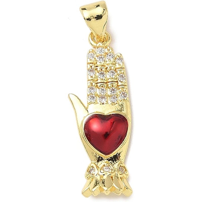 Brass Micro Pave Cubic Zirconia Hand with Heart Pendant — Charms & Pendants