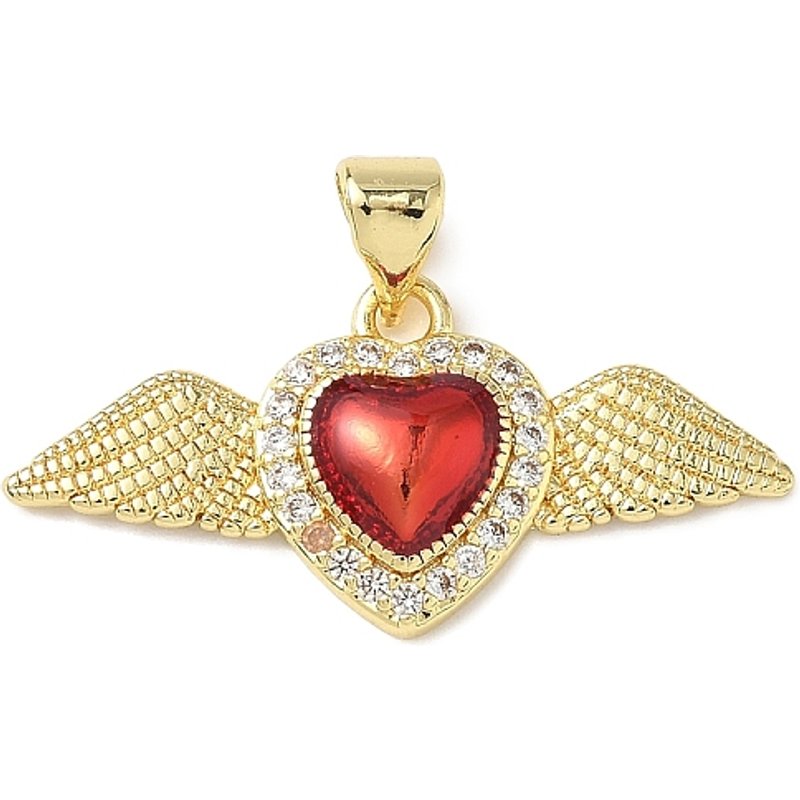 Brass Micro Pave Cubic Zirconia Heart with Wing Pendant — Charms & Pendants