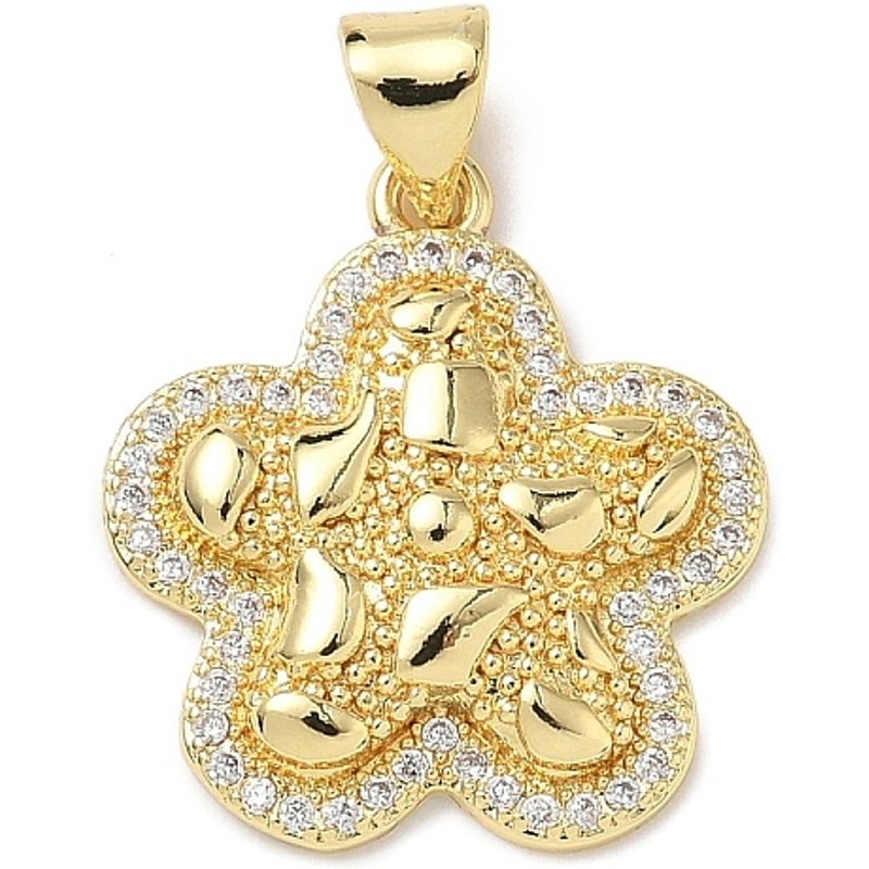 Pendentif Fleur en Zircon Cubique Micro Pave en Laiton, Plaqué Or 18K — Breloques et pendentifs