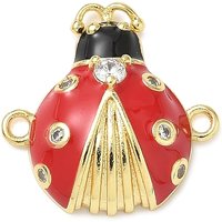 Brass Micro Pave Ladybug Links with Clear Cubic Zirconia