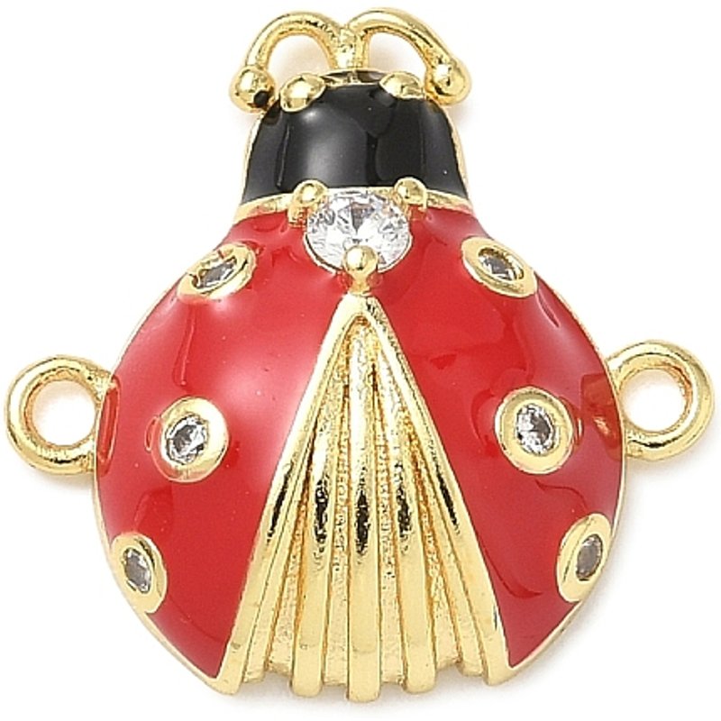 Brass Micro Pave Ladybug Links with Clear Cubic Zirconia — Jewelry Findings