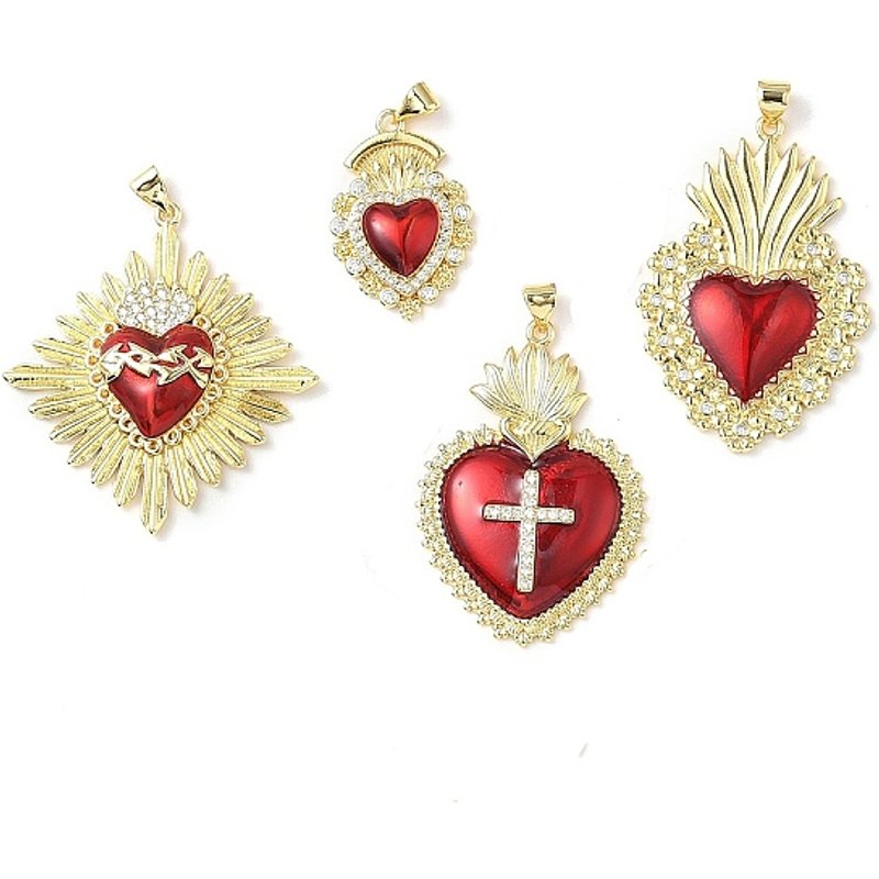 Pendants Cœur Sacré en Zircon Cubique Micro Pave en Laiton — Breloques et pendentifs