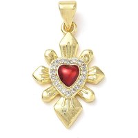 Pendentif en laiton Micro Pave Cœur Sacré avec Émail, Plaqué Or 18K — Breloques et pendentifs