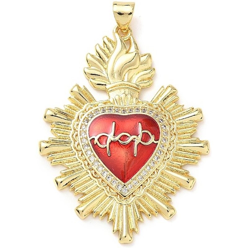 Brass Micro Pave Cubic Zirconia Sacred Heart Pendant with Enamel — Charms & Pendants