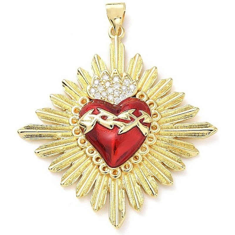 Pendentif Sacré-Cœur en Zircon Cubique Micro Pave en Laiton avec Émail — Breloques et pendentifs