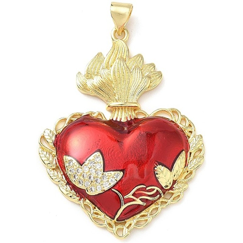 Brass Micro Pave Cubic Zirconia Sacred Heart Pendant — Charms & Pendants