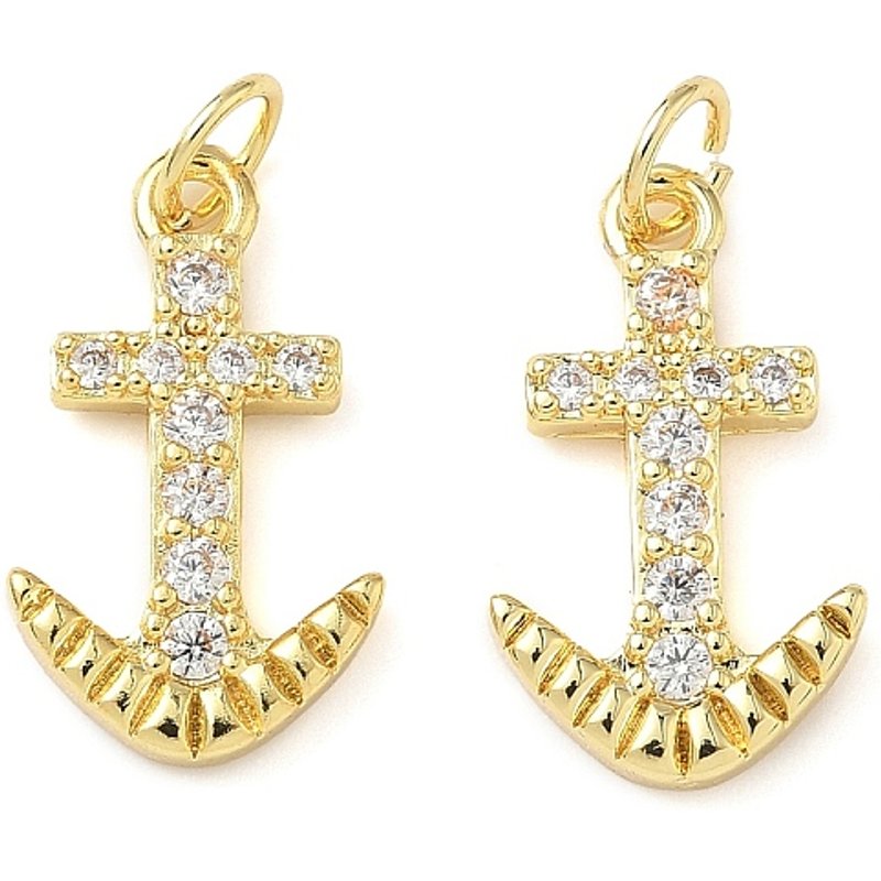 Pendentif Ancre en Zircon Cubique Micro Pave en Laiton avec Anneau — Breloques et pendentifs