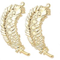 Pendants en laiton en forme de plume, supports pour cabochons, plaqué or 24K — Accessoires pour bijoux