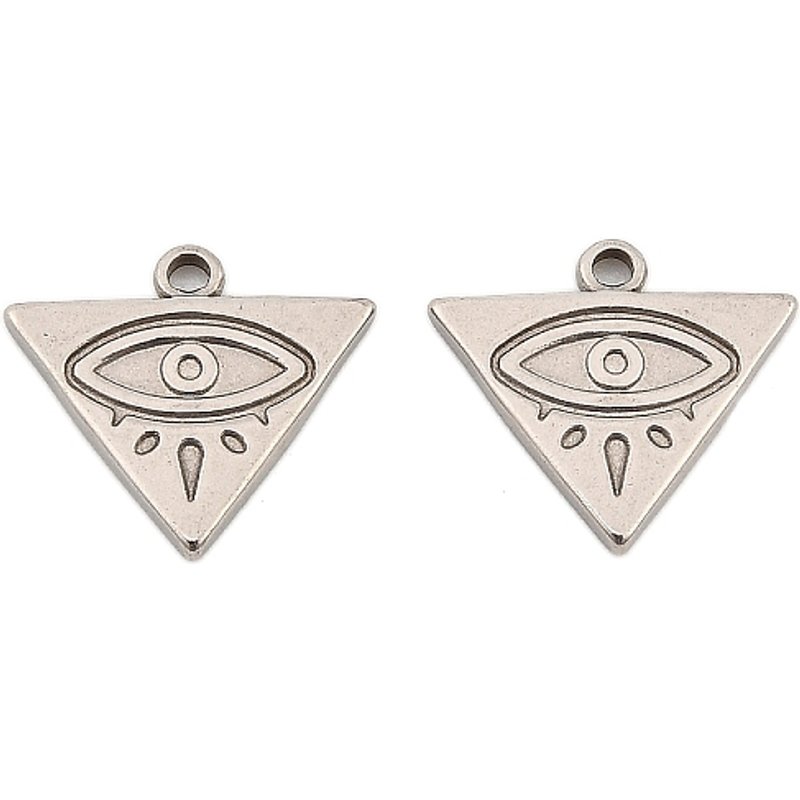 Charm Triangle avec Œil en Acier Inoxydable 304, 14x15x2mm — Breloques et pendentifs