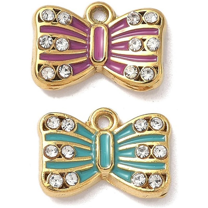 Charm en Acier Inoxydable 304 avec Strass et Émail en Forme de Nœud — Breloques et pendentifs