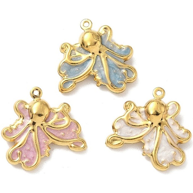 Charm en Émail d'Octopus en Acier Inoxydable 304, Plaqué Or 18K — Breloques et pendentifs