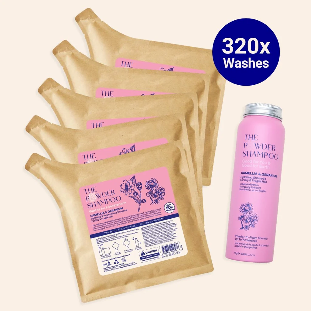 1 an d'approvisionnement (320x lavages) shampooing hydratant pour cheveux secs et fragiles camélia et géranium — Shampooings