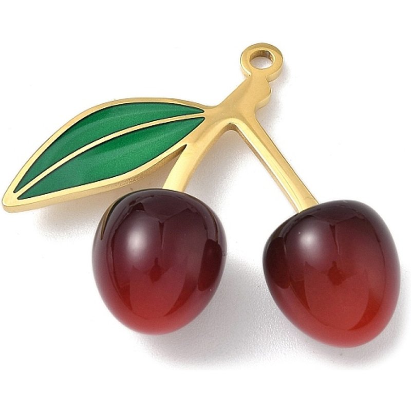 Acrylic Cherry Pendant in 304 Stainless Steel, 18K Gold Plated — Charms & Pendants