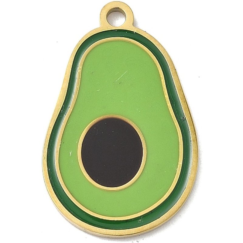 304 Stainless Steel Avocado Enamel Pendant, 18K Gold Plated — Charms & Pendants