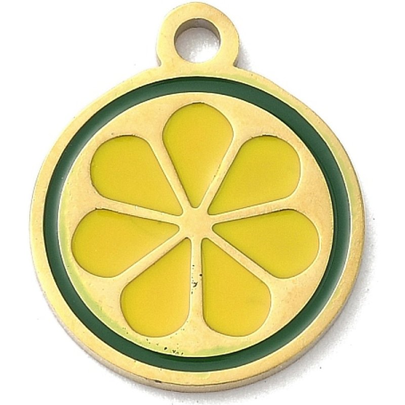 Pendentif en Émail de Fruit en Acier Inoxydable 304, Plaqué Or 18K, Orange — Breloques et pendentifs