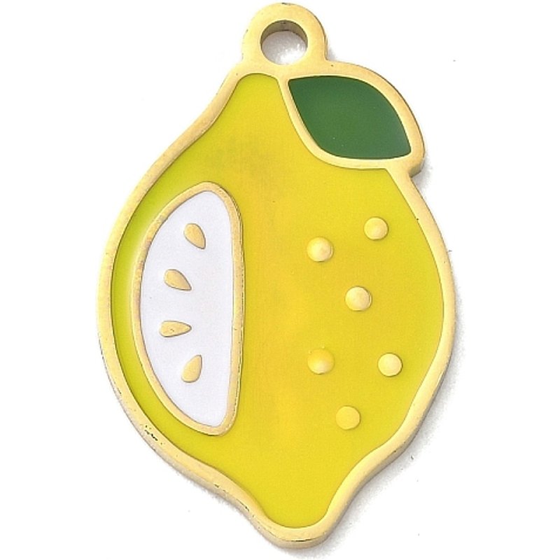 Pendentif en Émail de Citron en Acier Inoxydable 304, Plaqué Or 18K — Breloques et pendentifs