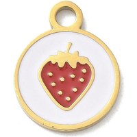 Pendentif en Émail de Fraise en Acier Inoxydable 304, Plaqué Or 18K