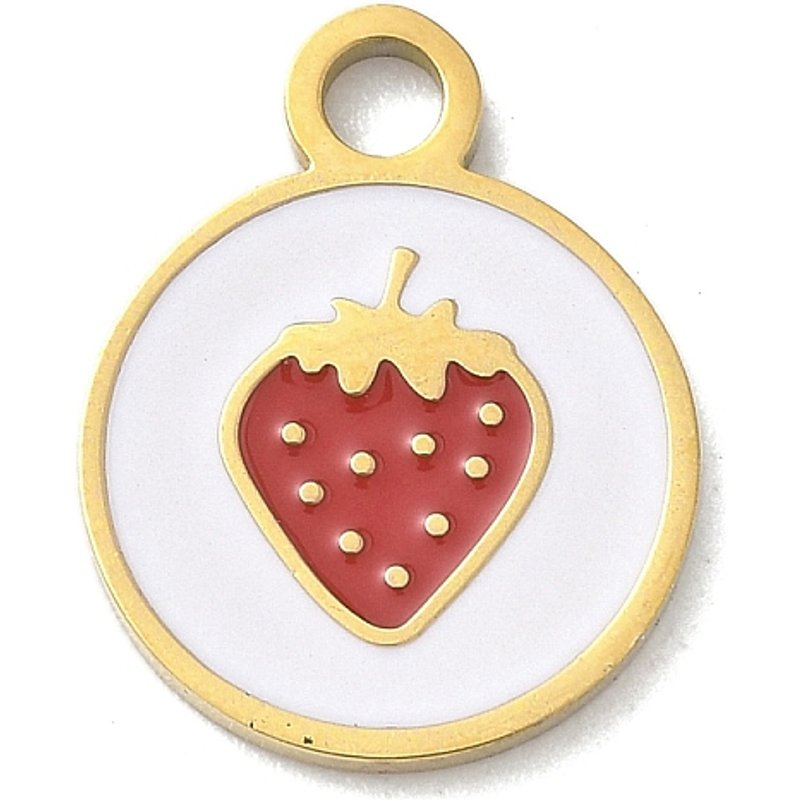 304 Stainless Steel Strawberry Enamel Pendant, 18K Gold Plated — Charms & Pendants