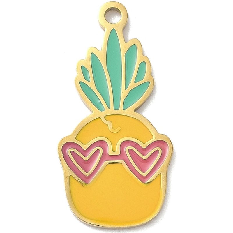 Pendentif en Émail Ananas en Acier Inoxydable 304, Plaqué Or 18K — Breloques et pendentifs