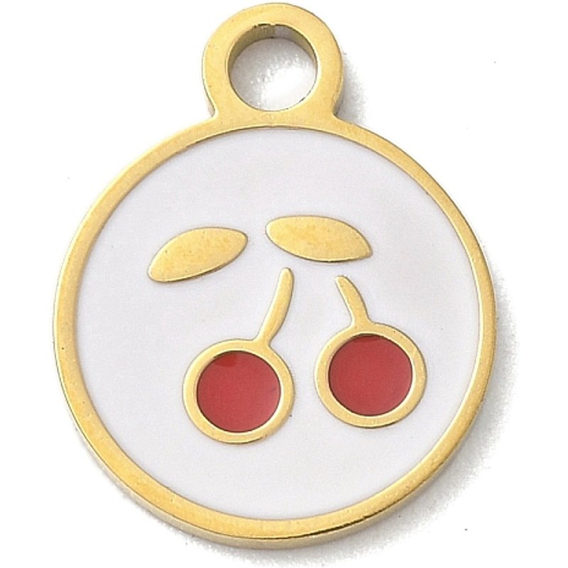 304 Stainless Steel Cherry Enamel Pendant, 18K Gold Plated — Charms & Pendants