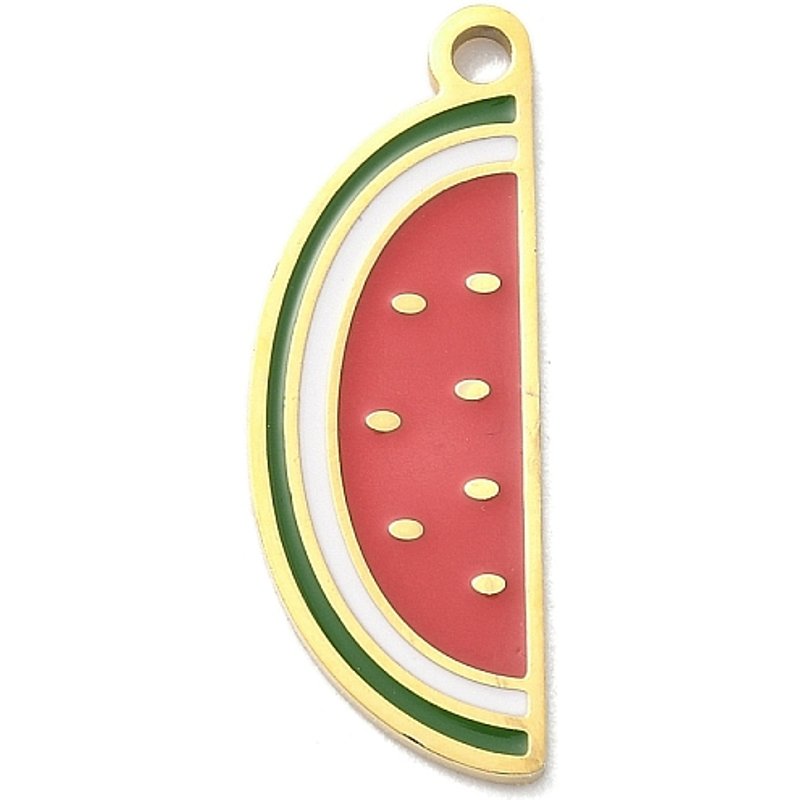 Pendentif en Émail de Pastèque en Acier Inoxydable 304, Plaqué Or 18K — Breloques et pendentifs