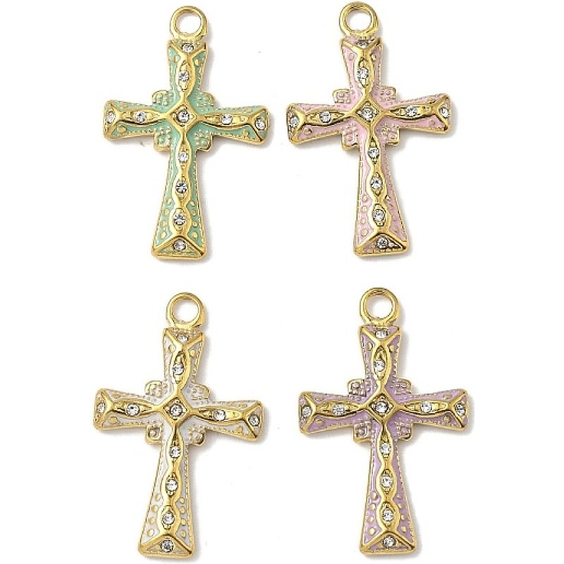Charms en croix en acier inoxydable 304 avec strass — Breloques et pendentifs