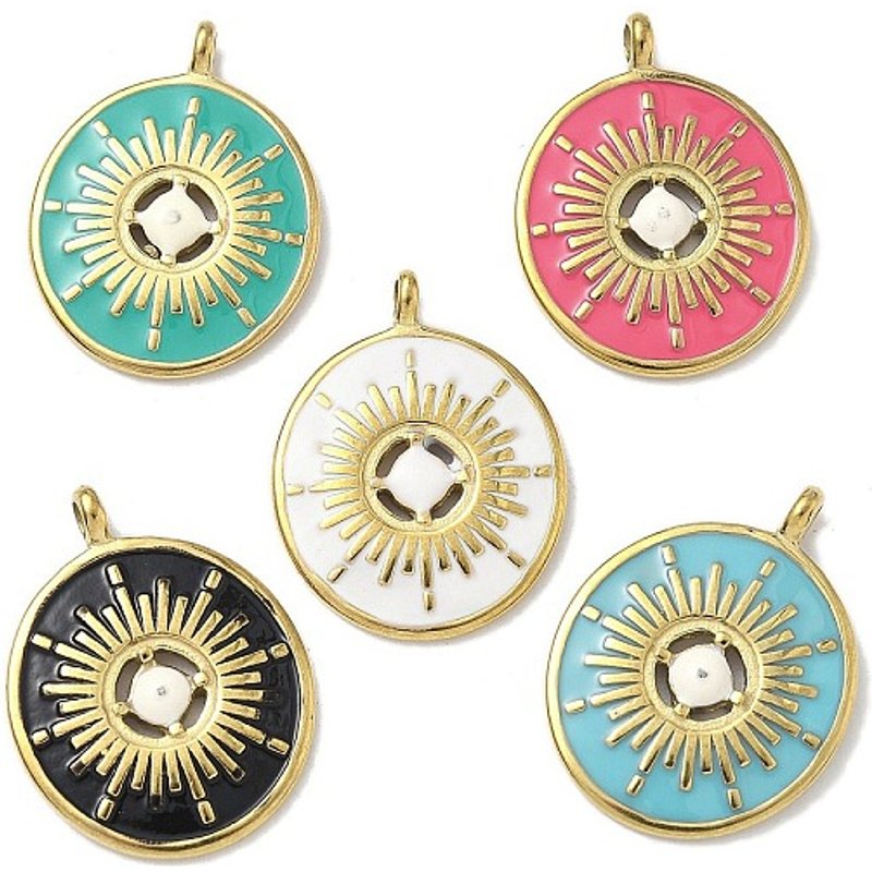 304 Stainless Steel Enamel Oval Star Pattern Pendant, Gold Plated — Charms & Pendants