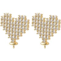 Brass Micro Pave Clear Cubic Zirconia Heart Stud Earring Findings — Jewelry Findings