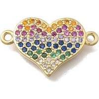 Brass Micro Pave Cubic Zirconia Heart Connector Charms 18K Gold Plated — Jewelry Findings