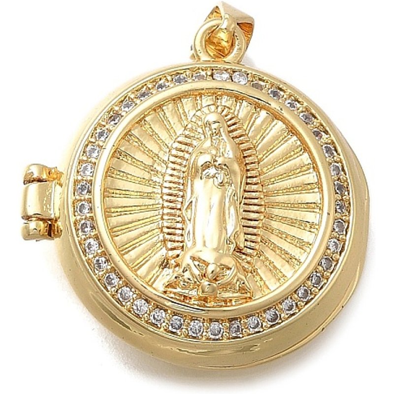 Pendentif Médaillon en Laiton Pave Micro avec Zirconia Cubique, Plaqué Or 18K — Breloques et pendentifs