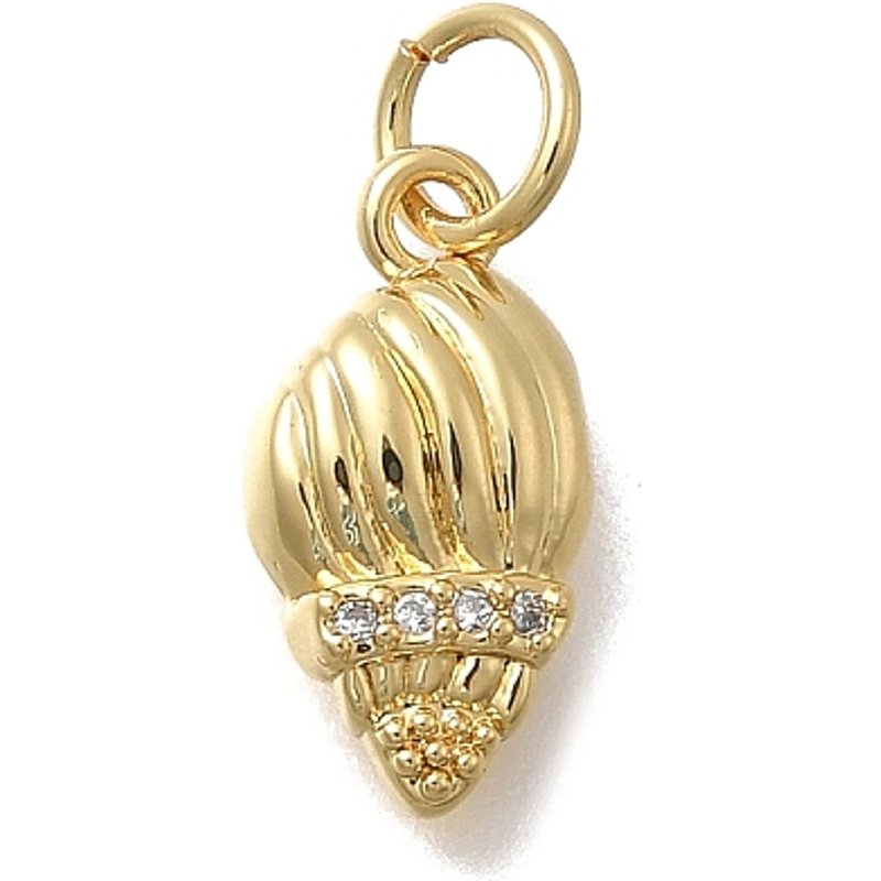 Brass Micro Pave Clear Cubic Zirconia Shell Charms, 18K Gold Plated — Charms & Pendants