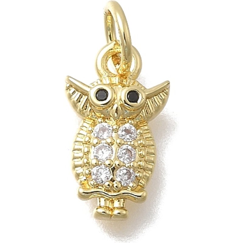 Brass Micro Pave Owl Charm, 18K Gold Plated, Cadmium & Lead Free — Charms & Pendants